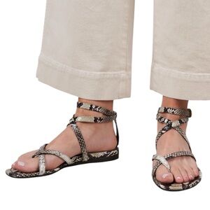 Marion Parke Harvey Tan Cream Python Leather Gladiator Sandals EU 37.5 US 7.5